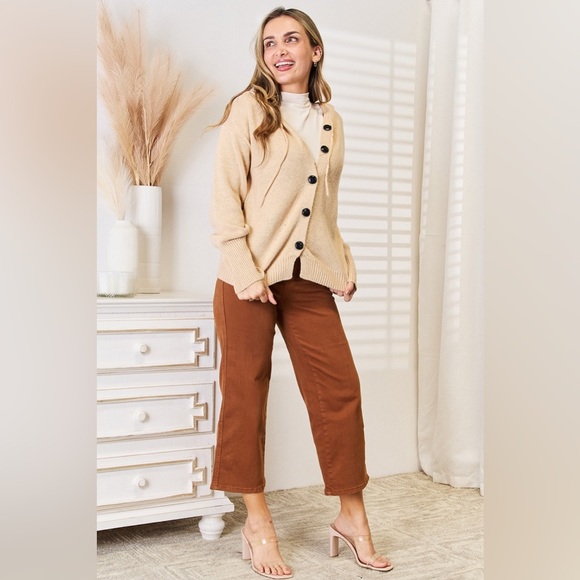 Woven Right Button-Down Long Sleeve Hooded Sweater - Picture 7 of 8